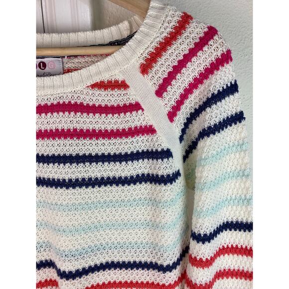 FLG Flashlights Women's 6 Cream Colorful Striped Pullover Sweater - Picture 2 of 7